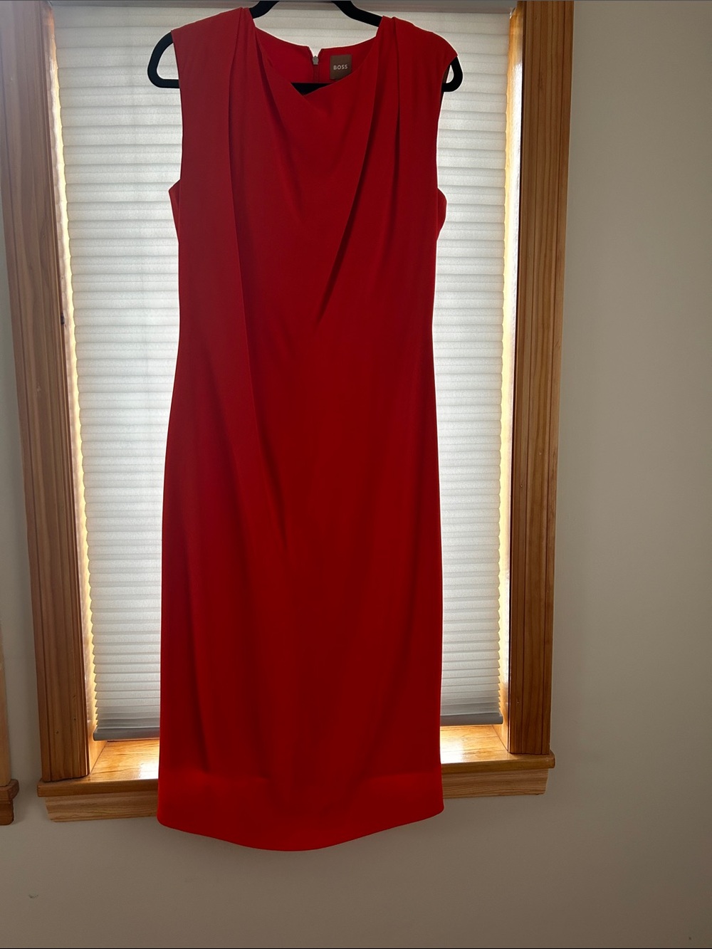 BOSS Red Sleeveless Midi Sheath Dress